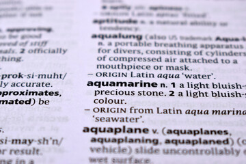 Close Up Of English Dictionary Page With Word - aquamarine