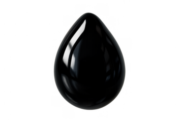 Black glossy oil drop with a reflective surface, representing crude oil, fuel, energy, and environmental impact on a transparent background