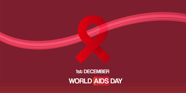 World AIDS DAY 1 december banner with red ribbon. World HIV awareness day starts in 1 December. Red ribbon with text isolated on abstract red background with waves. World AIDS Day poster - Powered by Adobe