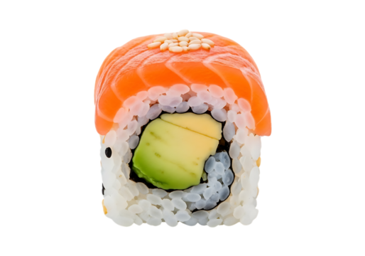 Salmon avocado sushi roll, a traditional japanese delicacy with fresh ingredients - Powered by Adobe