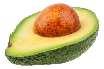 Fresh half avocado with seed isolated, tropical fruit rich in healthy fats and vitamins, organic superfood concept advertising or banner