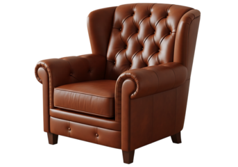 Classic brown leather armchair, elegant tufted upholstery, comfortable seating