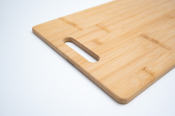 Bamboo Cutting Board with Handle on White