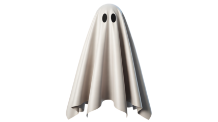 White ghost costume with eye holes isolated on transparent background