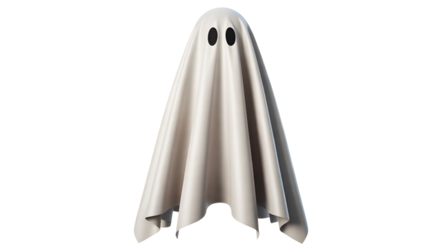White ghost costume with eye holes isolated on transparent background