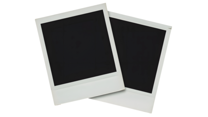 Two blank instant photo frames overlapping isolated on transparent background