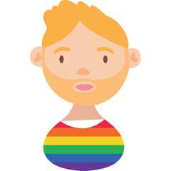 Illustration Of A Man With Blonde Hair And Beard Wearing A Rainbow Striped Shirt With A Transparent Background