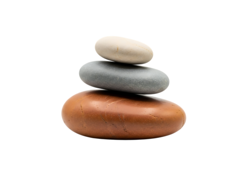 Stack of three smooth, natural, balanced zen stones showing harmony and stability