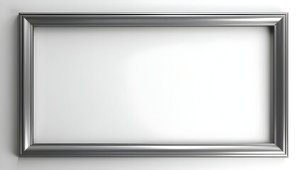 An empty rectangular silver picture frame with a classic design isolated on a plain white background.