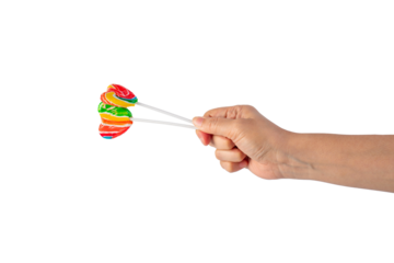 Sweets, lollipops in hand, on transparent background