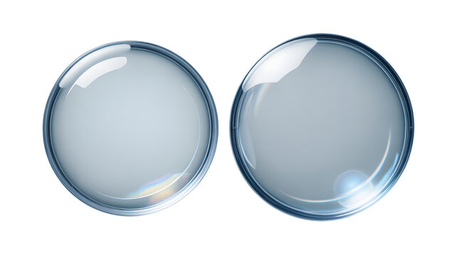 Two clear contact lenses isolated on transparent background