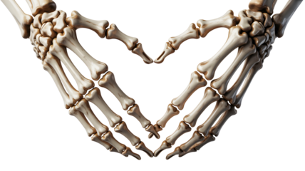 Two skeleton hands forming a heart shape isolated on transparent background