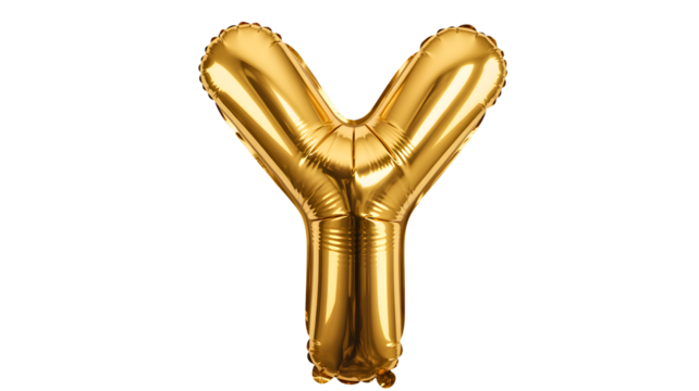 Golden letter y balloon isolated on transparent background