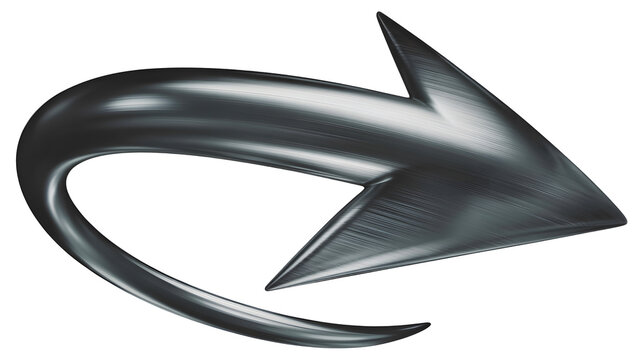Shiny metallic curved arrow isolated on transparent background - Powered by Adobe