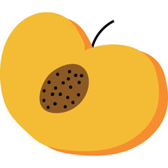 Illustration of a Yellow Peach Cut in Half Revealing Brown Seed Isolated on Transparent Background