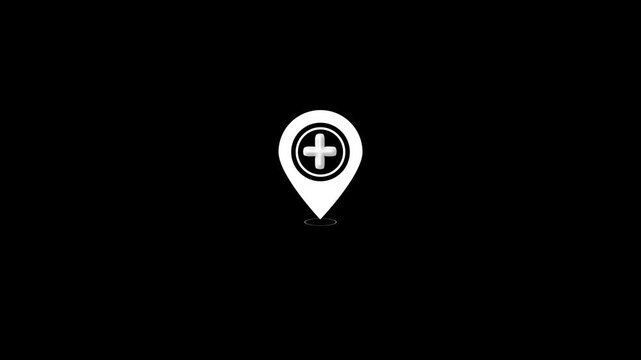 Medical location pin icon healthcare marker icon animation . Healthcare Services, Icon of hospital location. black background 
