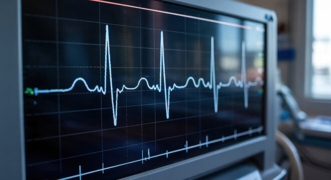 An ECG is a close-up recording of heart function on a medical display. Recovery of heart rate after cardiac arrest.