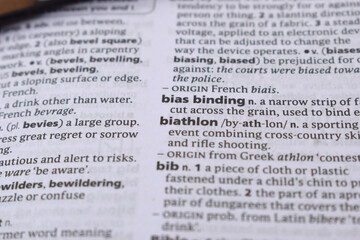 Obraz premium English Dictionary Page Close Up With the Word Of -biathlon