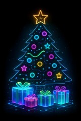 Christmas tree with gifts and decorations for holiday celebration