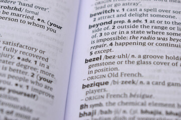 Obraz premium English Dictionary Page Close Up With the Word Of -bezel