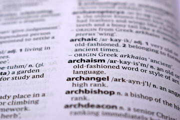 Close Up Of English Dictionary Page With Word - archaism