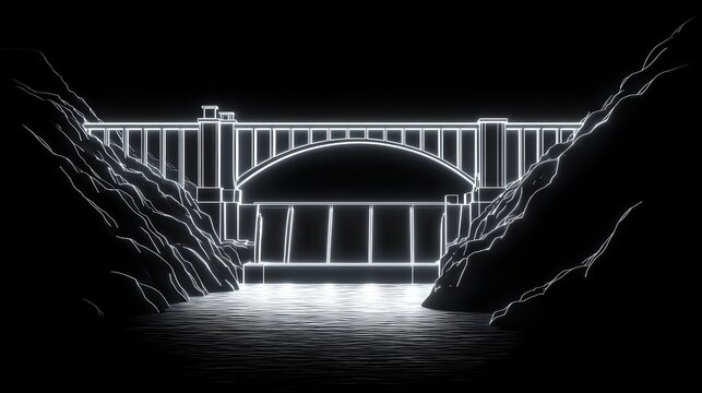 Neon bridge illustration glowing in the dark a modern design element for architectural visualization and creative projects