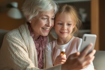 Grandmother and Granddaughter in a Telehealth Call About Medication