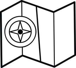 Folded Map with Compass Minimal Line Art Travel Vector Illustration