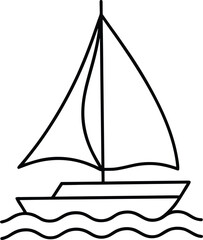 Sailboat on Calm Sea Minimal Line Art Travel Vector Illustration