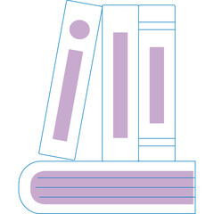 Illustration Of Three Purple Books Stacked On A White Background With Blue Outline Digital Art Clean And Simple Design
