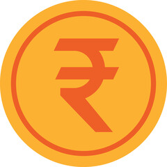 Indian Rupee Symbol Coin With Orange Outline and Yellow Center on a Transparent Background Isolated Graphic Design Element