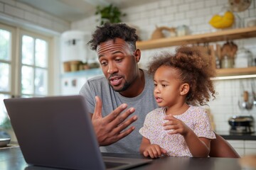 African American Father and Daughter in a Telehealth Video Call