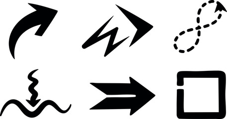 Abstract black arrow icons set with diverse shapes and directions vector design elements for creative use