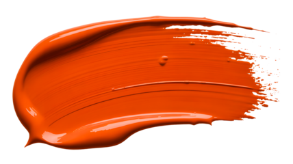 Vibrant orange paint smear isolated on transparent background