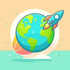 Illustration of a rocket orbiting the earth