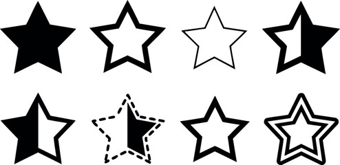 Obraz premium Star icons set with different fill and outline styles in vector format for design projects and creative use