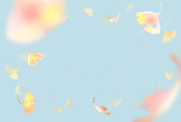 舞い散るイチョウ　横長　ポストカードサイズ