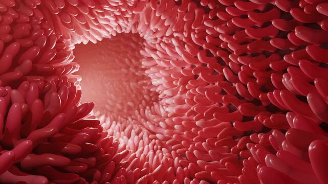 3D render of microvilli moving slowly, showcasing detailed cellular structures with realistic texture and motion in a scientific microscopic visualization.