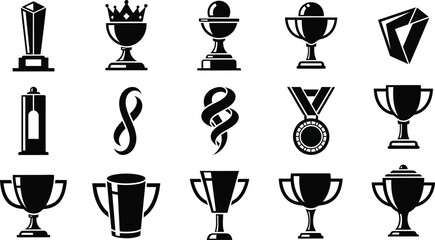 Celebrate victory with elegant trophies and awards illustrations set