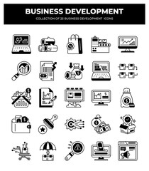 Collection of 25 Business Development Icons: Marketing. Finance. and Growth