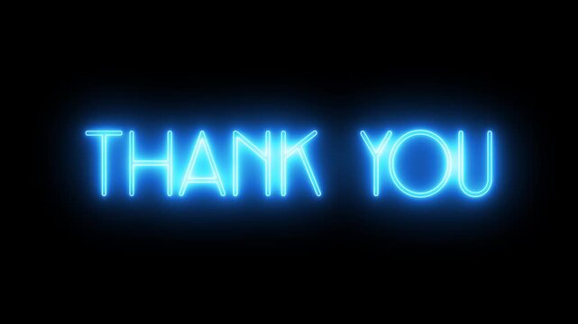 Thank You text font with neon light. Luminous and shimmering haze inside the letters of the text Thank You. 