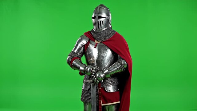 Green Screen Knight In Shining Armor Holding Sword