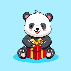Cute Panda Holding a Gift Box Vector Illustration Cartoon Design