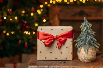Beautifully illuminated Christmas decoration with sparkling lights, Christmas trees, stars and presents.	
