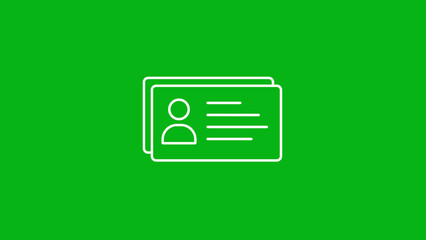 White line art icon of stacked identification cards on a vibrant green background id card identity