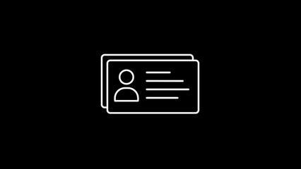 White line art icon of stacked identification cards on a black background id card identity