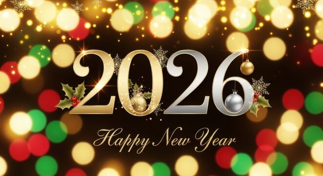 Festive 2026 New Year Celebration with Sparkling Lights and Ornamental Elements