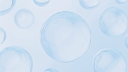 abstract transparent bubble moisturizer and hyaluronic acid on a 3d illustration blue cosmetic background	
