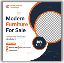Modern furniture sale social media post template with discount product image placeholder
