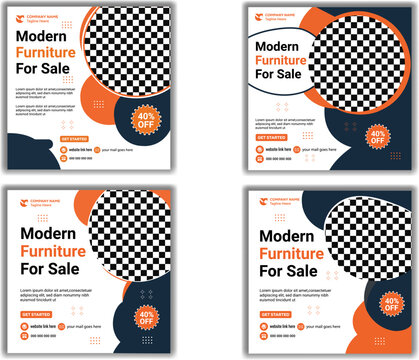 Modern furniture sale social media post template set, customizable for online promotions and digital marketing